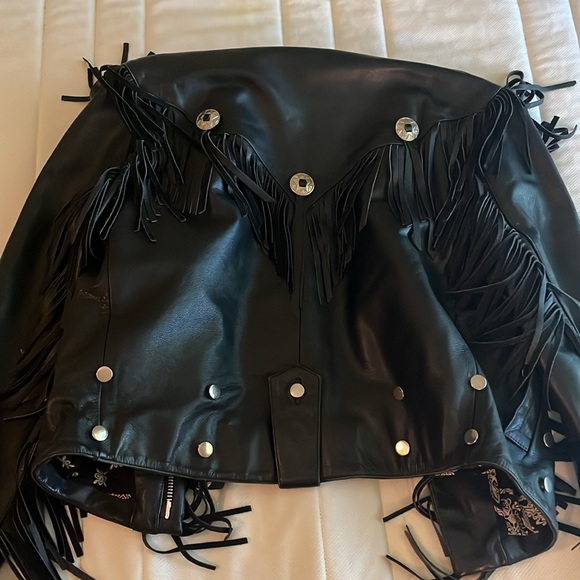 Authentic leather biker jacket with fringe - Picture 3 of 4
